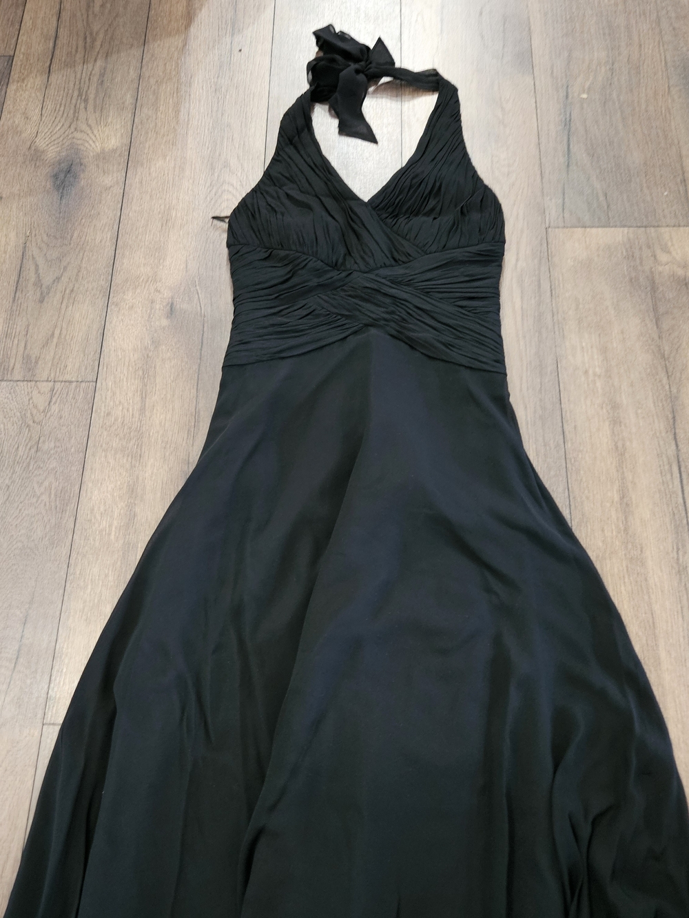 Black Halter Evening Dress - Elegant Gathered Bodice